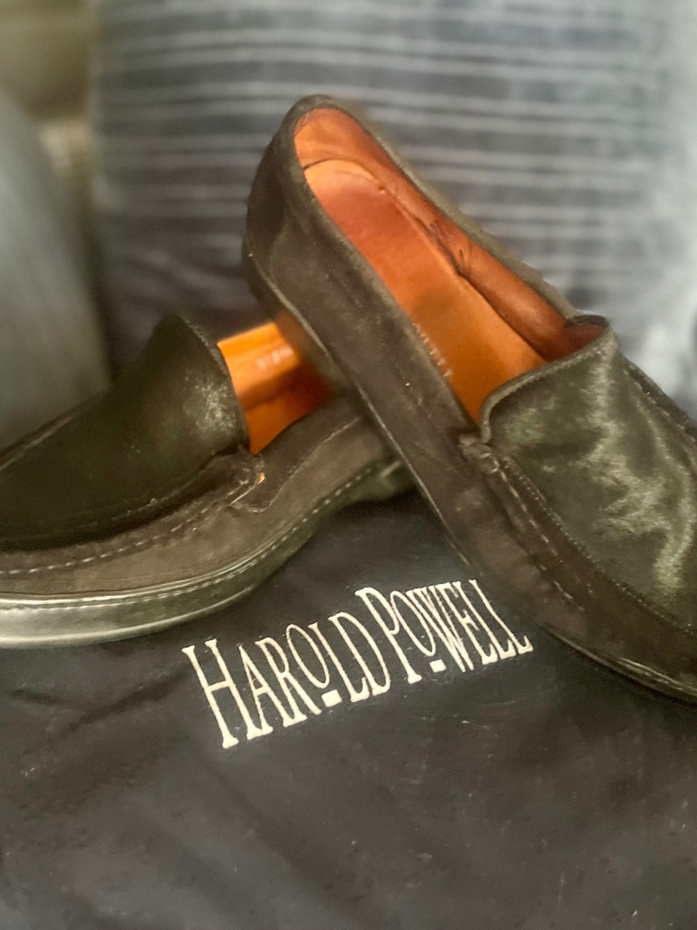 Harold Powell, black suede and hide loafers